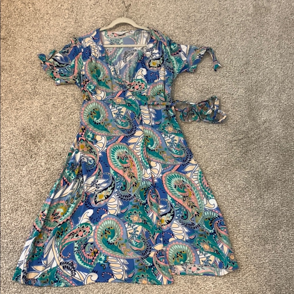 Seraphine Blue and Green Patterned Midi Dress - Picture 5 of 9
